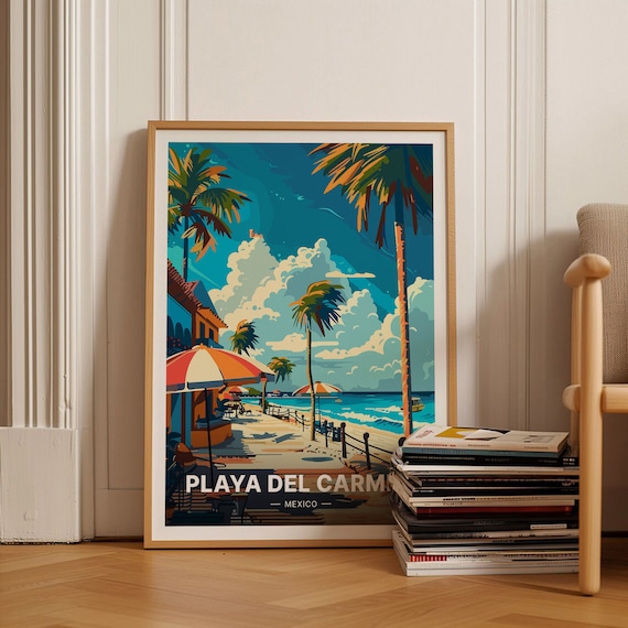 Playa Del Carmen Travel Poster, Mexico Beach Wall Art, C20-821