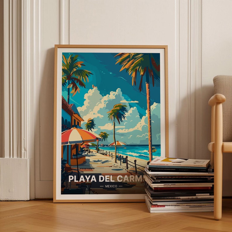Playa Del Carmen Travel Poster, Mexico Beach Wall Art, C20-821 imagen 1