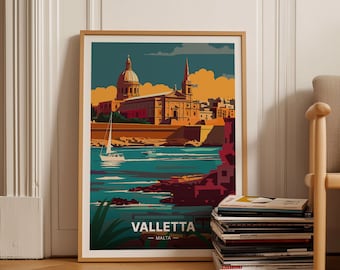 Valletta Malta Travel Poster, Mediterranean Seascape Art, C20-1713