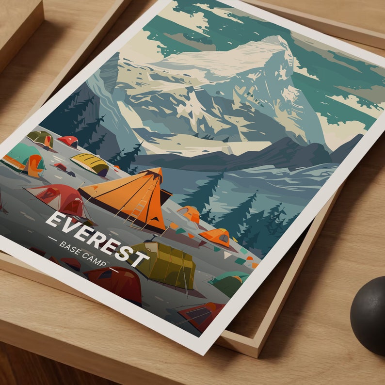 Mount Everest Art Print, Adventure Travel Poster, Nepal Trekking Decor, C20-1021 image 5