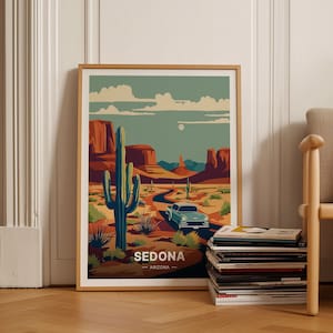 Cartel de viaje de Sedona Arizona, arte retro de la pared de las ciudades de EE. UU., decoración del hogar del paisaje del desierto, C20-336