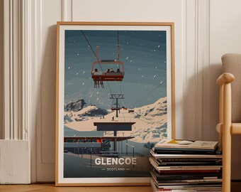 Glencoe Mountain Ski Resort Poster – Scotland Travel Art Print, C20-1608