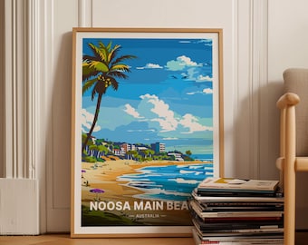 Noosa Main Beach Australia Travel Poster, Coastal Art, C20-901