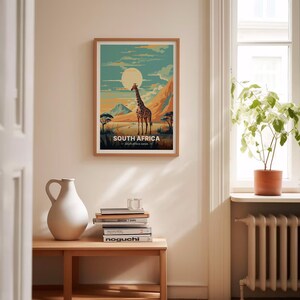South Africa Safari Poster, Giraffe Landscape Art, C20-55 image 4