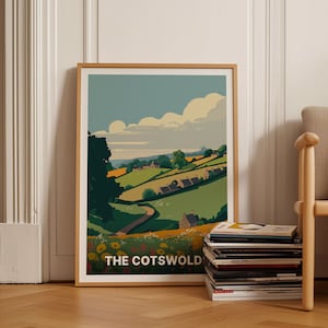 Cotswolds Travel Poster, England Landscape Wall Art, British Countryside Home Decor, Unique Gift Idea, C20-1672