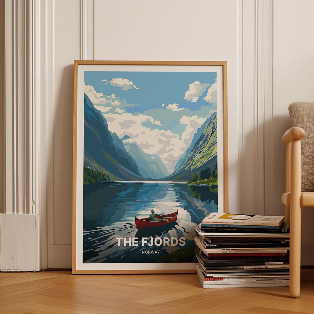 Image showcasing Norway Fjords Travel Poster, Scenic Wall Art, Adventure Home Decor ...