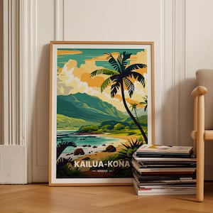 Póster de viaje a Hawái, lámina artística de Kailua-Kona, decoración tropical de pared, regalo para viajeros, decoración del hogar con escenas de playa, siglos XX-XVII.