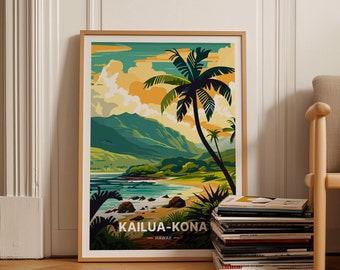 Hawaii Travel Poster, Kailua-Kona Art Print, Tropical Wall Decor, Gift for Travelers, Beach Scene Home Decoration, C20-1730