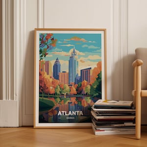 Atlanta Skyline Poster, Georgia Travel Wall Art, Piedmont Park Landscape, Mid Century Modern Decor, Travel-Themed Room Decoration, C20-50