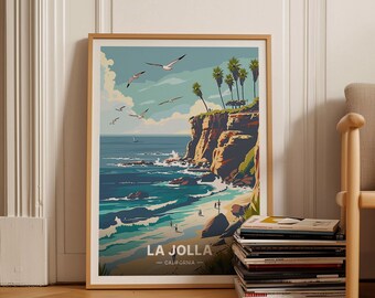 La Jolla California Travel Poster, San Diego Beach Art, C20-332