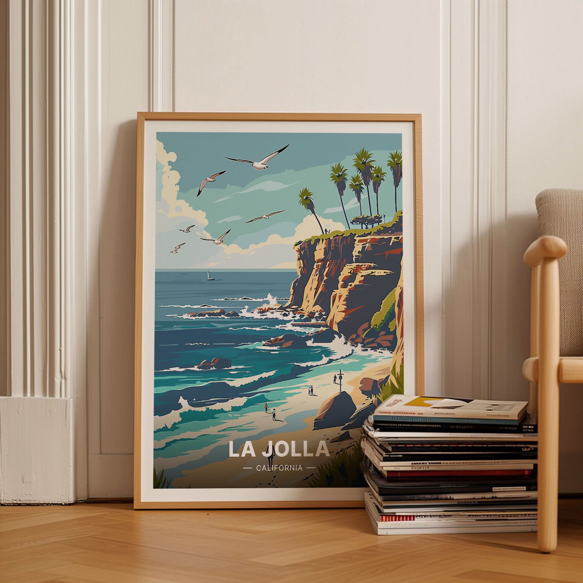 La Jolla California Travel Poster, San Diego Beach Art, C20-332