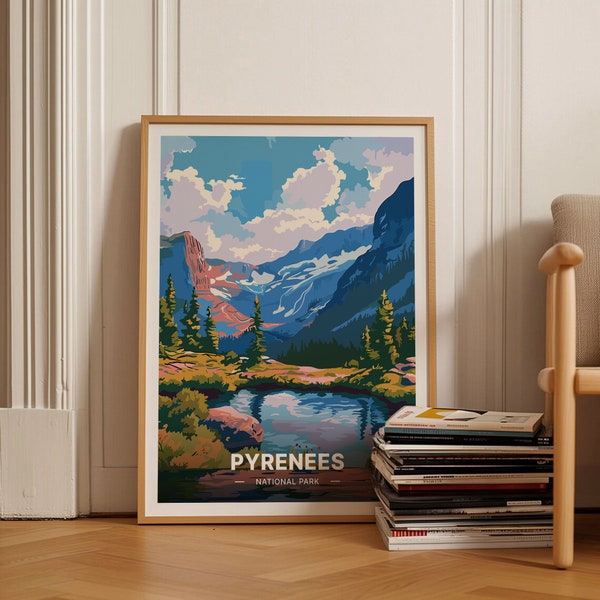 Poster de voyage du parc national des Pyrénées, art du paysage France et Espagne, décoration du Mont Perdu, idée cadeau Wanderlust, C20-696