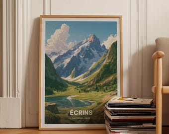 Ecrins National Park Travel Poster, French Alps Wall Art, Europe Landscape Decor, Mountain Lover Gift, Hautes-Alpes Scenery