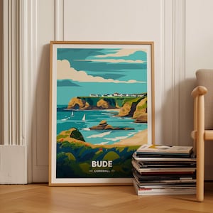Cornwall Bude Travel Poster, Summerleaze Beach Art, Coastal Wall Decor, Unique Wedding Gift, Birthday Present Idea, C20-1030