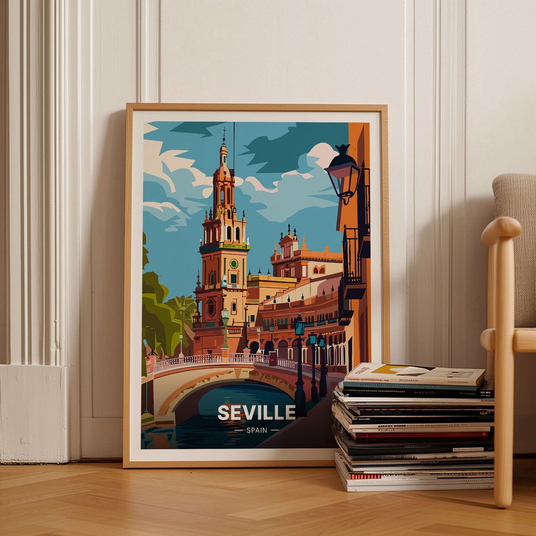 Poster Déco Vintage Séville - Impression Sur Toile 40x60 Cm - Voyage Espagne - Décor Murale Moderne Salon Bureau - 10