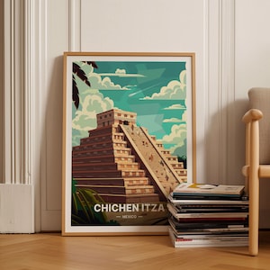 Chichen Itza Poster, Travel-Inspired Wall Decor, Art Lover Gift, Home and Office Artwork, World Wonders Series, C20-817