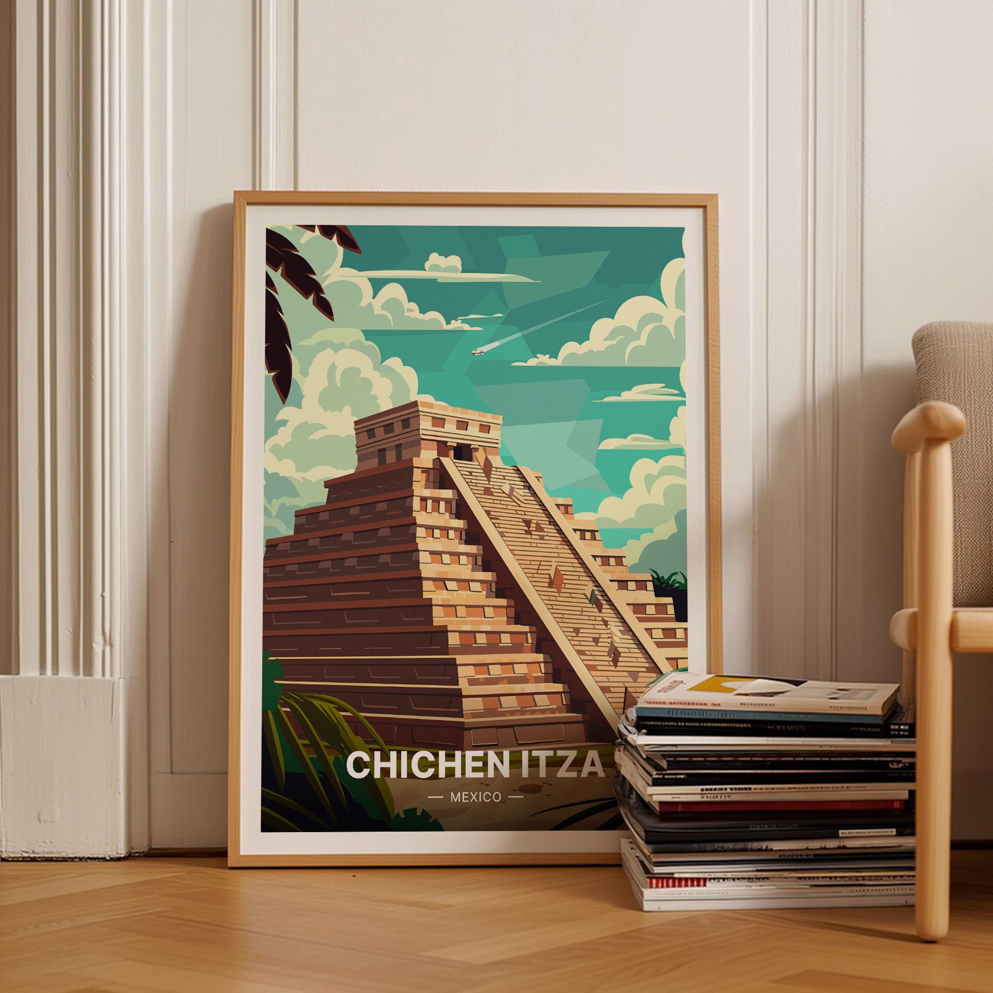 Chichen Itza Poster, Travel-Inspired Wall Decor, Art Lover Gift, Home and Office Artwork, World Wonders Series, C20-817