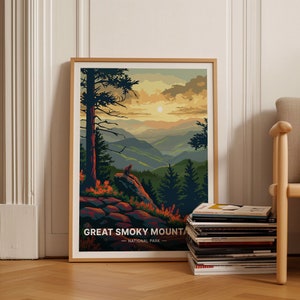 Great Smoky Mountains Travel Poster, Scenic Landscape Art Print, Home & Office Wall Decor, Unique Adventure Gift Idea, C20-1864