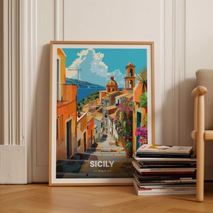 Sicily Italy Travel Poster, Mediterranean Wall Art, European Destination Decor, Unique Gift for Travelers, C20-446