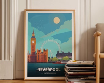 Vintage Liverpool Travel Poster, Beatles Landmark Artwork, C20-492