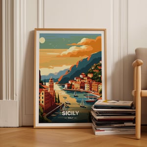 Sicily Travel Poster, Italy Landscape Art, Home Decor Wall Art, Gift for Travelers, Sicilian Scenery Print, C20-1997