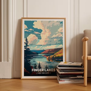 Finger Lakes Poster, New York Travel Art, Home Decor Wall Art, Scenic Lake View, Gift Idea, C20-883