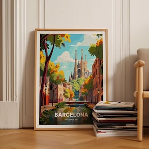 Cartel de la Sagrada Familia de Barcelona, Arte de la pared de viajes de España, Decoración única del hogar, Idea de regalo de aniversario, C20-262
