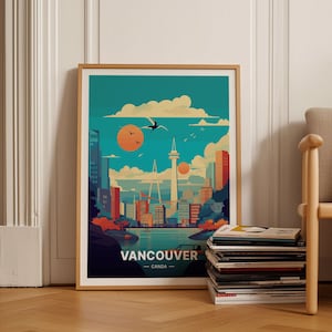 Vancouver Skyline Travel Poster, British Columbia Art Print, Canada Wall Decor, Travel-Themed Home Decoration, C20-152