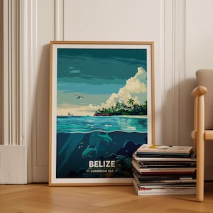 Belize Travel Poster, Caribbean Sea Art, Unique Wedding Gift, Birthday Present Idea, Home Decor, C20-384
