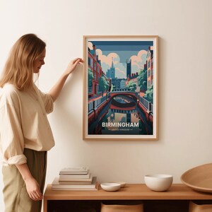 Birmingham Cityscape Art Poster, United Kingdom Travel Wall Decor, Unique Birthday or Wedding Gift Idea, C20-610 image 2
