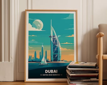 Dubai Skyline Art Print, Burj Al Arab, Travel Poster, C20-640