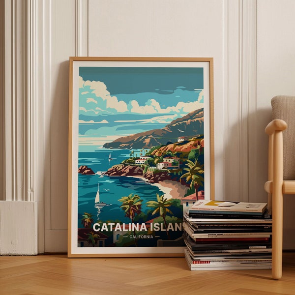 Cartel de la Isla Catalina, Arte de la pared de viaje, Paisaje escénico de California, Decoración del Ministerio del Interior, Regalo para aventureros, C20-621
