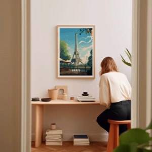 Vintage Eiffel Tower Print, Paris Travel Poster, Parisian Wall Art, C20-9 image 8