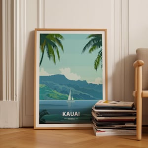 Kauai Travel Poster, Hawaii Island Beach Wall Art, Tropical Aloha Home Decor, Adventure Travel Print, C20-1523