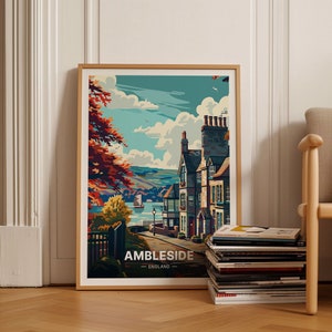 Ambleside England Travel Poster, Vintage Style Wall Art, Home & Office Decor, England Tourism, Art Lover Gift Idea, C20-1372