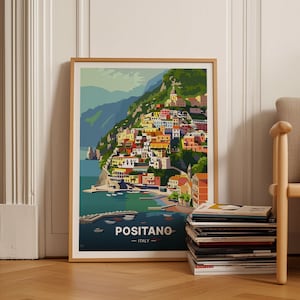 Positano Travel Poster, Italy Scenic Art, Home Decor, Wall Art, Italian Coastline, Gift for Travelers, C20-552