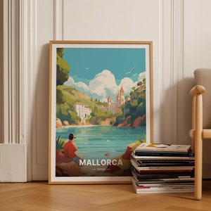 Mallorca Travel Poster, Spain Landscape Wall Art, Majorca Destination Decor, Spanish Seaside Artwork, C20-98