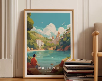 Mallorca Travel Poster, Spain Landscape Wall Art, Majorca Destination Decor, Spanish Seaside Artwork, C20-98