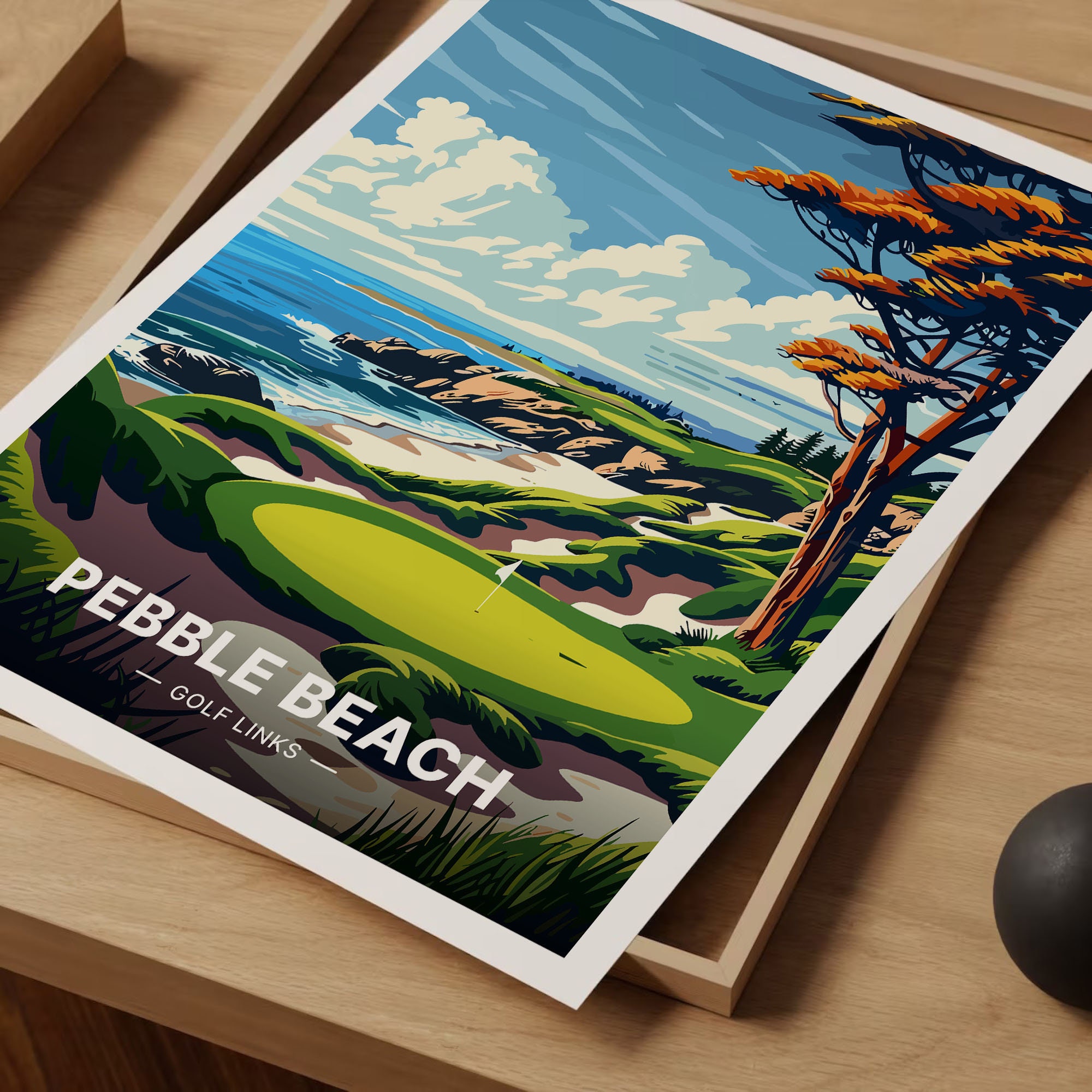 Pebble Beach Golf Links Poster, Coastal Golf Course Art, C20-343