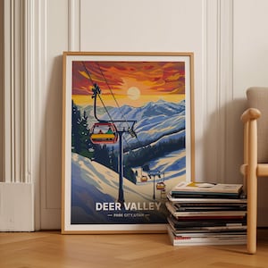 Deer Valley Ski Resort Utah Travel Poster - Retro Ski & Snowboarden Muurkunst, Park City Decor, C20-1870