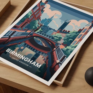 Birmingham Cityscape Art Poster, United Kingdom Travel Wall Decor, Unique Birthday or Wedding Gift Idea, C20-610 image 5