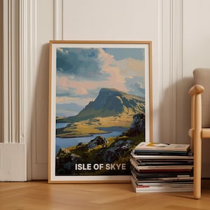 Póster de viaje a la isla de Skye: paisaje de Escocia, arte del parque nacional, Sound of Raasay, decoración de Portree, siglo XX-732