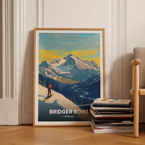 Bridger Bowl Montana Ski Poster, Rocky Mountains Travel Art, Retro Ski Resort Decor, Wall Art Gift Idea, C20-1162