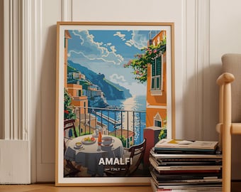 Amalfi Coast Italy Art Print, Coastal Travel Poster, C20-893