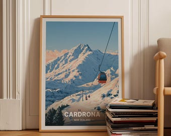 New Zealand Skiing Travel Poster, Cardrona & Queenstown Wall Art, South Island Ski Resort Decor, Wanaka Winter Landscape