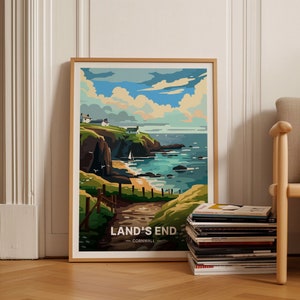 Lands End Travel Poster, Cornwall Inspired Wall Art, Home Decoration, Art Lover Gift Idea, Scenic Landscape Print, C20-1043