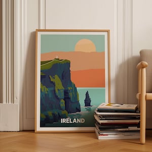 Ireland Travel Poster, Cliffs of Moher Wall Art, Irish Landscape Decor, Home & Office Decoration, C20-288