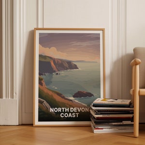 Exmoor National Park & North Devon Coast AONB Poster, Retro Seaside, Landscape Wall Art, British Countryside Decor, C20-1830