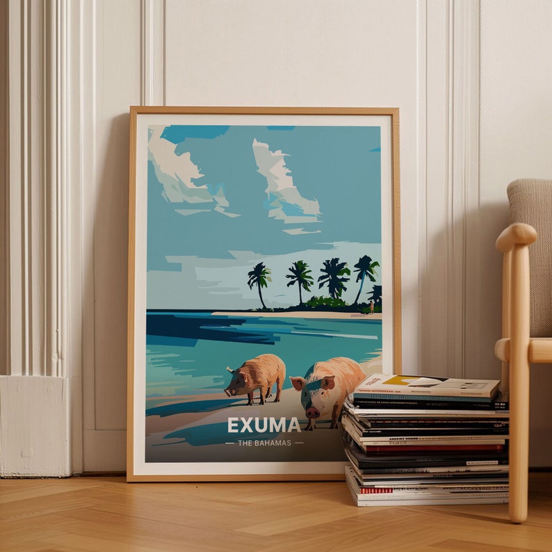 Exuma Poster Exuma Bahamas Retro Travel Poster, Mid-century Modern Caribbean Art ...