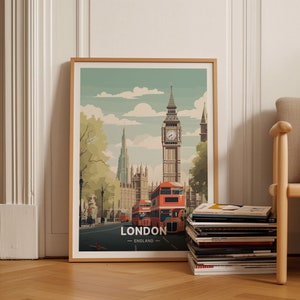 London Travel Poster, Big Ben Clock Art, England Wall Decor, European City Prints, Modern Maximalist Artwork, C20-20